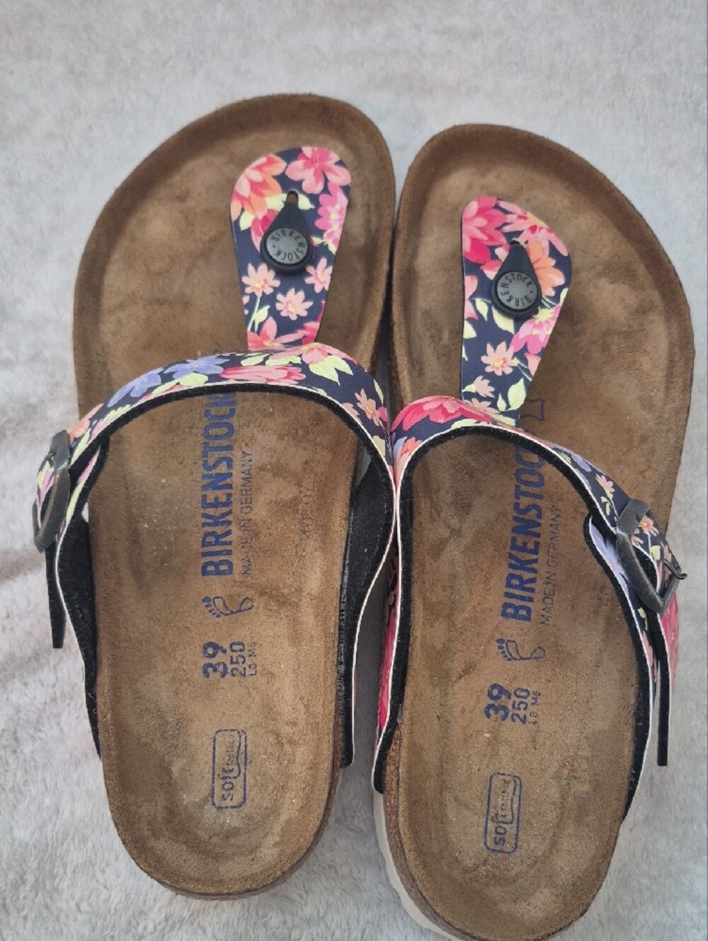 Birkenstock Floral Gizeh Thong Sandals - Navy with Pink & Purple Flowers - Picture 2 of 5